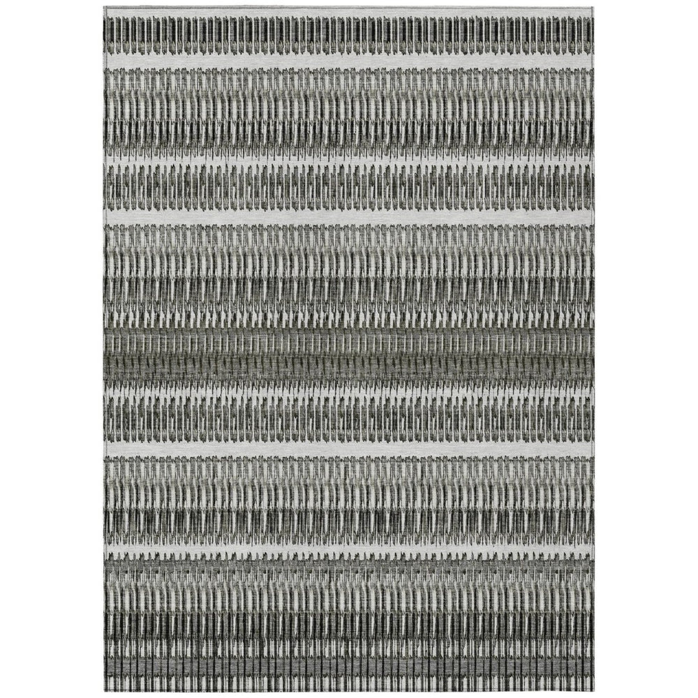 HomeRoots 9' Stylish Indoor Outdoor Area Rug - Durable Striped Gray and Ivory Design for All-Weather Use 9' X 12' 577467