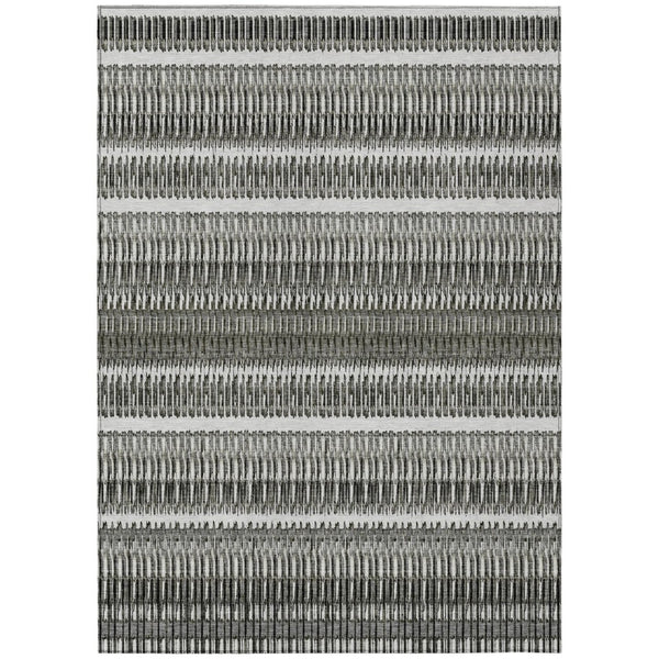 HomeRoots 9' Stylish Indoor Outdoor Area Rug - Durable Striped Gray and Ivory Design for All-Weather Use 9' X 12' 577467
