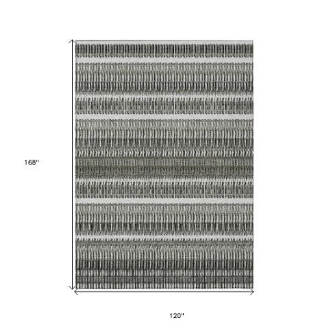 Homeroots 3' Denim Blue And Ivory Striped Washable Area Rug For Indoor Or Outdoor Use - Durable And Stylish 10' X 14' Polyester 577468