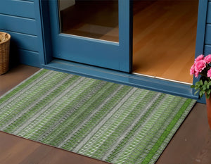 Homeroots 3' Denim Blue And Ivory Striped Washable Area Rug For Indoor Or Outdoor Use - Durable And Stylish 3' X 5' Polyester 577469
