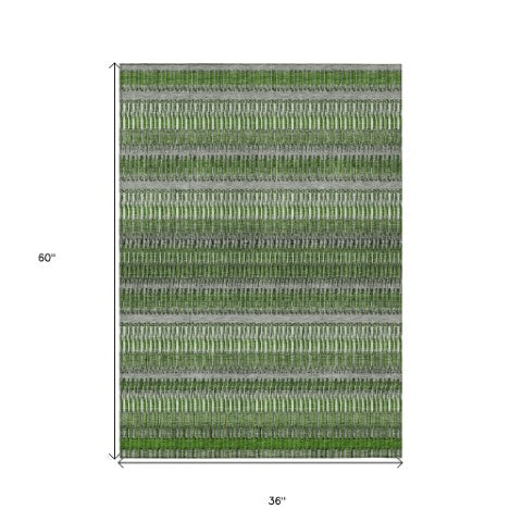 Homeroots 3' Denim Blue And Ivory Striped Washable Area Rug For Indoor Or Outdoor Use - Durable And Stylish 3' X 5' Polyester 577469