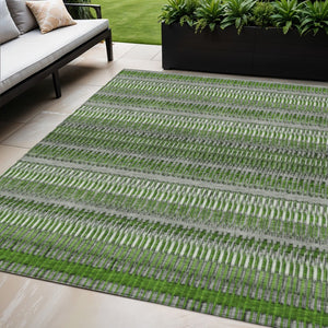 HomeRoots 5' Green Striped Area Rug - Durable, Washable Indoor/Outdoor Design Perfect for Any Space! 5' X 8' 577470