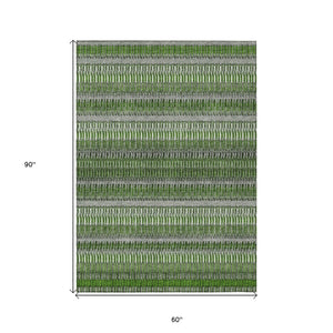 HomeRoots 5' Green Striped Area Rug - Durable, Washable Indoor/Outdoor Design Perfect for Any Space! 5' X 8' 577470