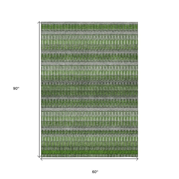 HomeRoots 5' Green Striped Area Rug - Durable, Washable Indoor/Outdoor Design Perfect for Any Space! 5' X 8' 577470
