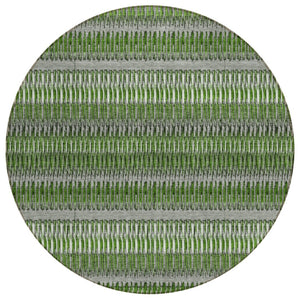 HomeRoots 5' Green Striped Area Rug - Durable, Washable Indoor/Outdoor Design Perfect for Any Space! 8' Round 577471