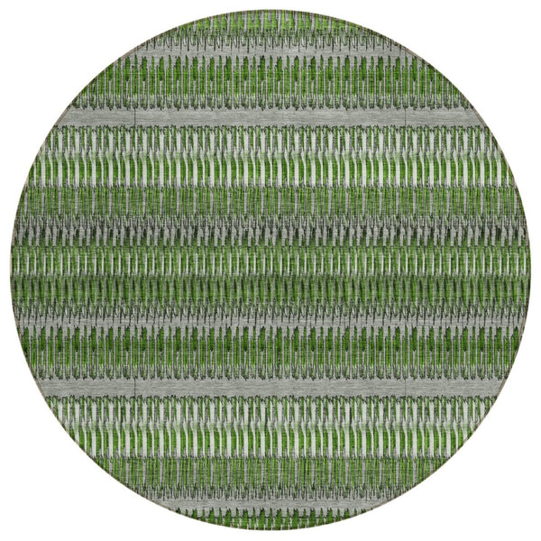HomeRoots 5' Green Striped Area Rug - Durable, Washable Indoor/Outdoor Design Perfect for Any Space! 8' Round 577471