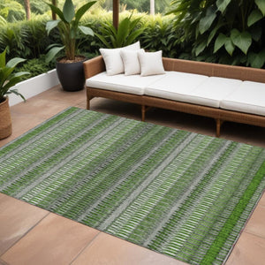 HomeRoots 5' Green Striped Area Rug - Durable, Washable Indoor/Outdoor Design Perfect for Any Space! 8' X 10' 577472
