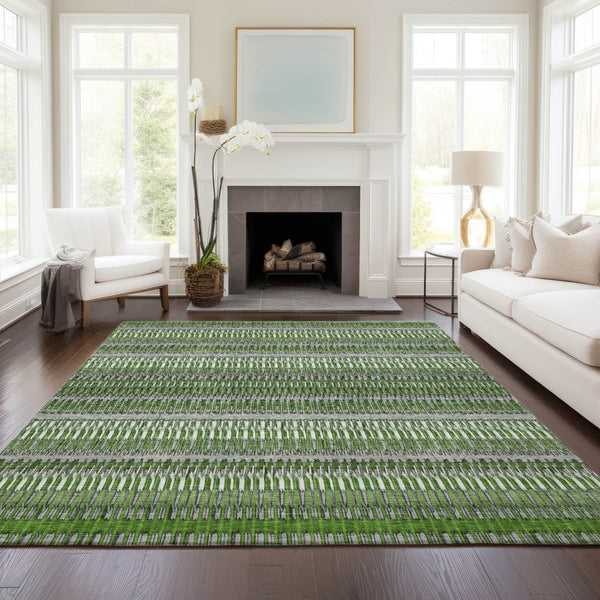 HomeRoots 5' Green Striped Area Rug - Durable, Washable Indoor/Outdoor Design Perfect for Any Space! 8' X 10' 577472