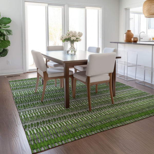 HomeRoots 5' Green Striped Area Rug - Durable, Washable Indoor/Outdoor Design Perfect for Any Space! 8' X 10' 577472
