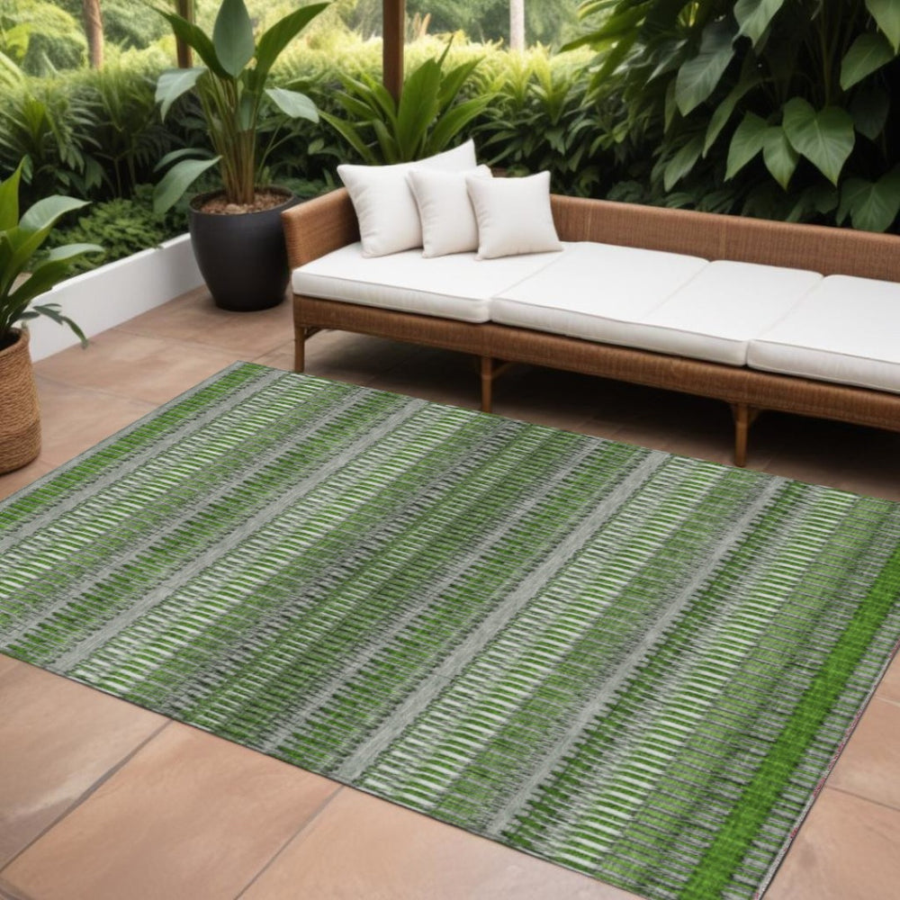 HomeRoots 5' Green Striped Area Rug - Durable, Washable Indoor/Outdoor Design Perfect for Any Space! 10' X 14' 577474