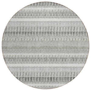 HomeRoots 5' Durable Ivory Gray and Taupe Striped Area Rug for Indoor and Outdoor Living Spaces, Easy Care 8' Round 577477