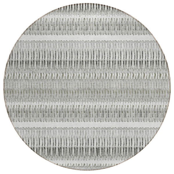 HomeRoots 5' Durable Ivory Gray and Taupe Striped Area Rug for Indoor and Outdoor Living Spaces, Easy Care 8' Round 577477