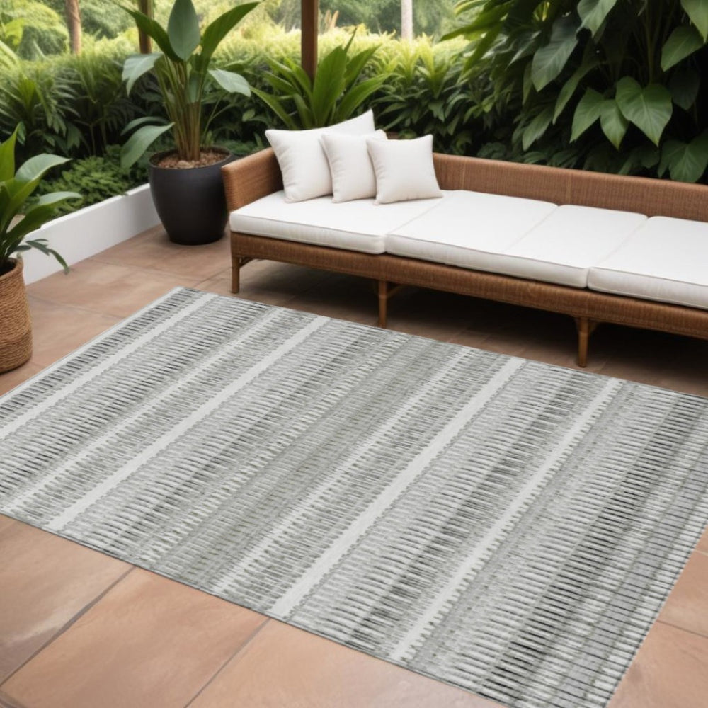 HomeRoots 5' Durable Ivory Gray and Taupe Striped Area Rug for Indoor and Outdoor Living Spaces, Easy Care 8' X 10' 577478
