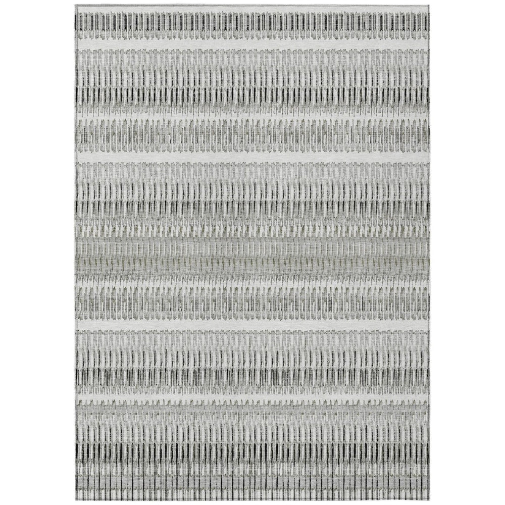 HomeRoots 5' Durable Ivory Gray and Taupe Striped Area Rug for Indoor and Outdoor Living Spaces, Easy Care 8' X 10' 577478