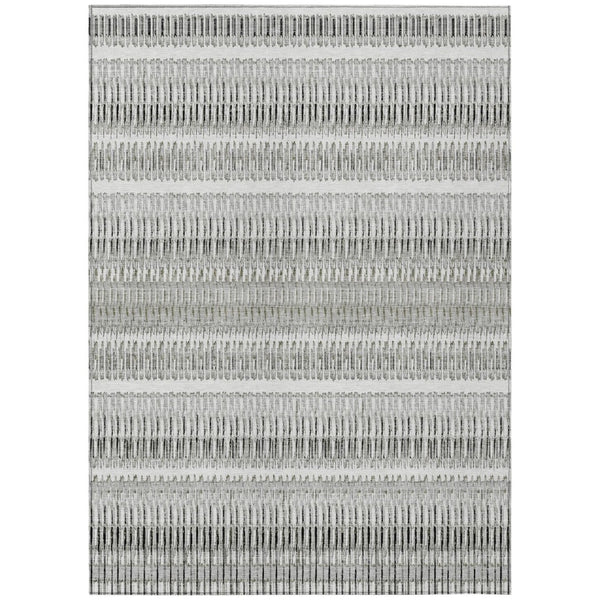 HomeRoots 9' Stylish Ivory Gray Taupe Striped Washable Area Rug for Indoor and Outdoor High-Traffic Spaces 9' X 12' 577479