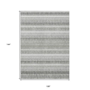 Homeroots 3' Denim Blue And Ivory Striped Washable Area Rug For Indoor Or Outdoor Use - Durable And Stylish 9' X 12' Polyester 577479