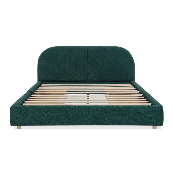 English Elm Queen Platform Bed Curved Headboard Circle Yarn Fabric with Four Wheeled Storage Drawers Green W487S00478