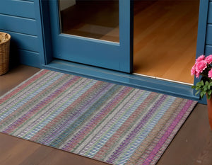 Homeroots 3' Denim Blue And Ivory Striped Washable Area Rug For Indoor Or Outdoor Use - Durable And Stylish 3' X 5' Polyester 577481