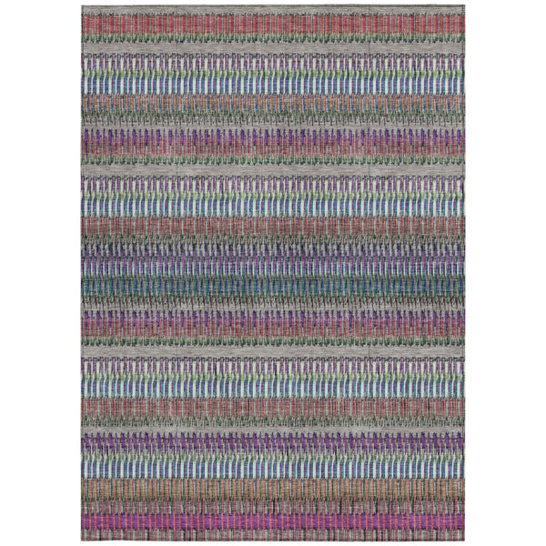 Homeroots 3' Denim Blue And Ivory Striped Washable Area Rug For Indoor Or Outdoor Use - Durable And Stylish 5' X 8' Polyester 577482