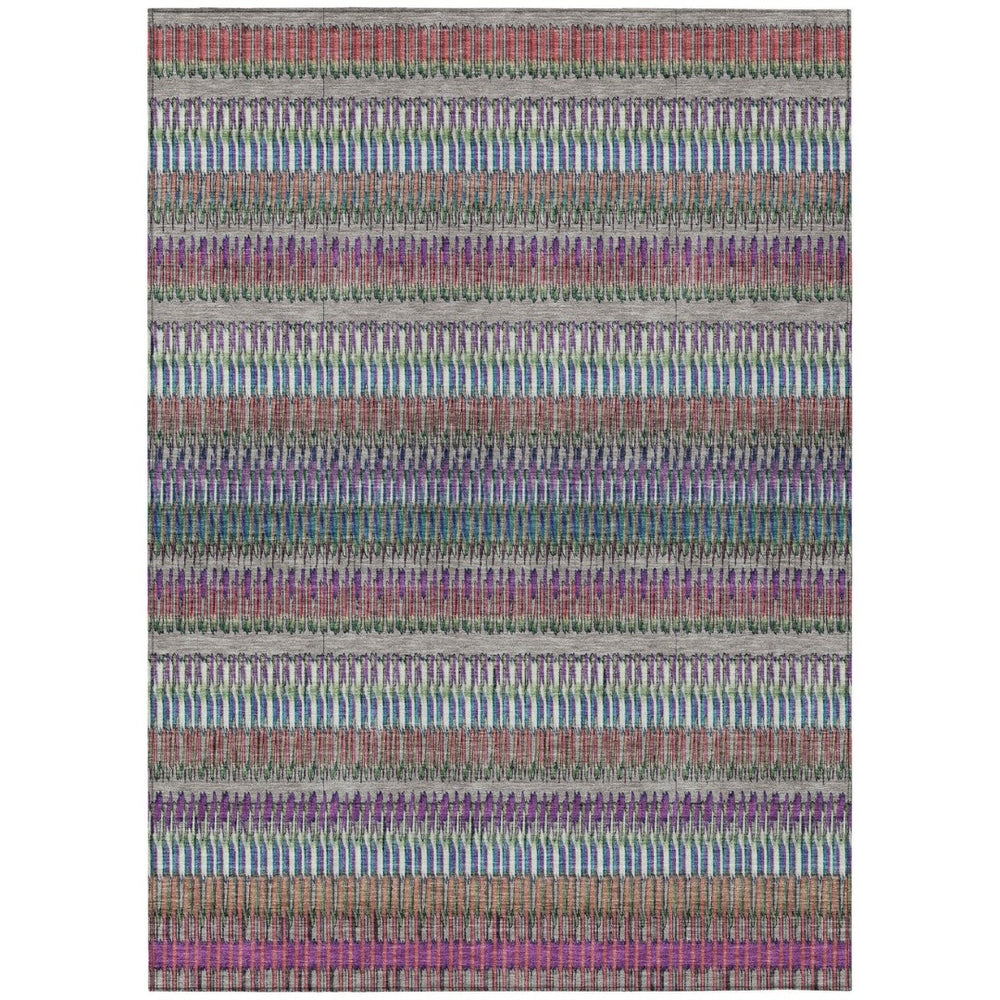 HomeRoots 5' Stylish Taupe, Purple & Blue Striped Indoor-Outdoor Area Rug – Durable, Washable, Non-Slip Design! 5' X 8' 577482