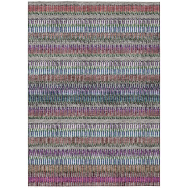 HomeRoots 5' Stylish Taupe, Purple & Blue Striped Indoor-Outdoor Area Rug – Durable, Washable, Non-Slip Design! 5' X 8' 577482