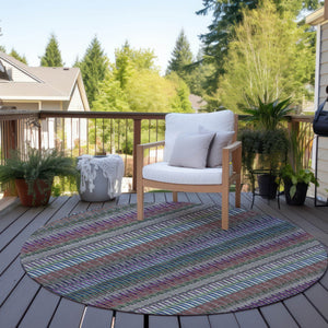 Homeroots 3' Denim Blue And Ivory Striped Washable Area Rug For Indoor Or Outdoor Use - Durable And Stylish 8' Round Polyester 577483