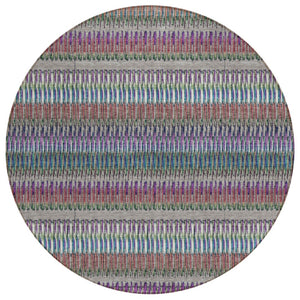 HomeRoots 5' Stylish Taupe, Purple & Blue Striped Indoor-Outdoor Area Rug – Durable, Washable, Non-Slip Design! 8' Round 577483