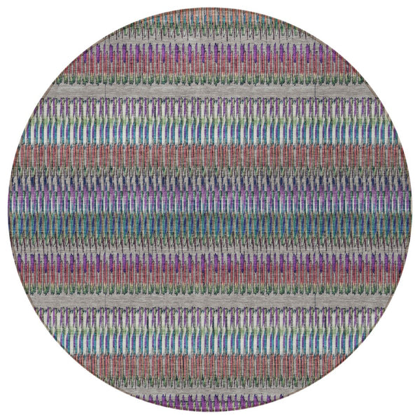 Homeroots 3' Denim Blue And Ivory Striped Washable Area Rug For Indoor Or Outdoor Use - Durable And Stylish 8' Round Polyester 577483