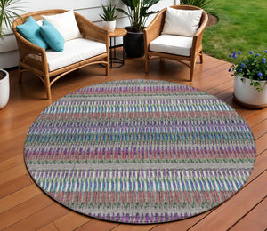 Homeroots 3' Denim Blue And Ivory Striped Washable Area Rug For Indoor Or Outdoor Use - Durable And Stylish 8' Round Polyester 577483