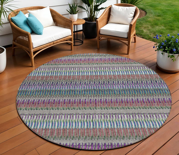 Homeroots 3' Denim Blue And Ivory Striped Washable Area Rug For Indoor Or Outdoor Use - Durable And Stylish 8' Round Polyester 577483