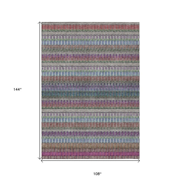 HomeRoots 9' Versatile Washable Striped Area Rug in Taupe, Purple, and Blue for Indoor or Outdoor Use 9' X 12' 577485