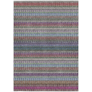 HomeRoots 5' Stylish Taupe, Purple & Blue Striped Indoor-Outdoor Area Rug – Durable, Washable, Non-Slip Design! 10' X 14' 577486