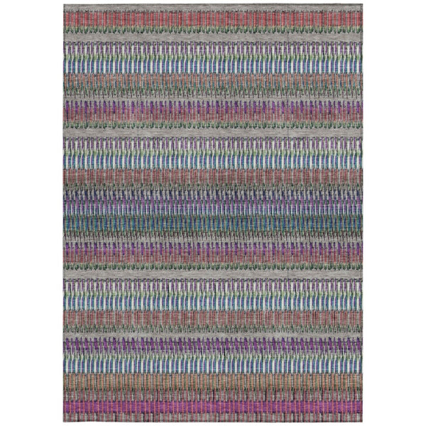 HomeRoots 5' Stylish Taupe, Purple & Blue Striped Indoor-Outdoor Area Rug – Durable, Washable, Non-Slip Design! 10' X 14' 577486