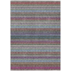 HomeRoots 5' Stylish Taupe, Purple & Blue Striped Indoor-Outdoor Area Rug – Durable, Washable, Non-Slip Design! 10' X 14' 577486