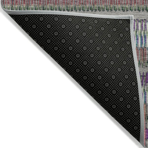 HomeRoots 5' Stylish Taupe, Purple & Blue Striped Indoor-Outdoor Area Rug – Durable, Washable, Non-Slip Design! 10' X 14' 577486