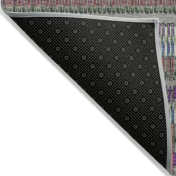 HomeRoots 5' Stylish Taupe, Purple & Blue Striped Indoor-Outdoor Area Rug – Durable, Washable, Non-Slip Design! 10' X 14' 577486