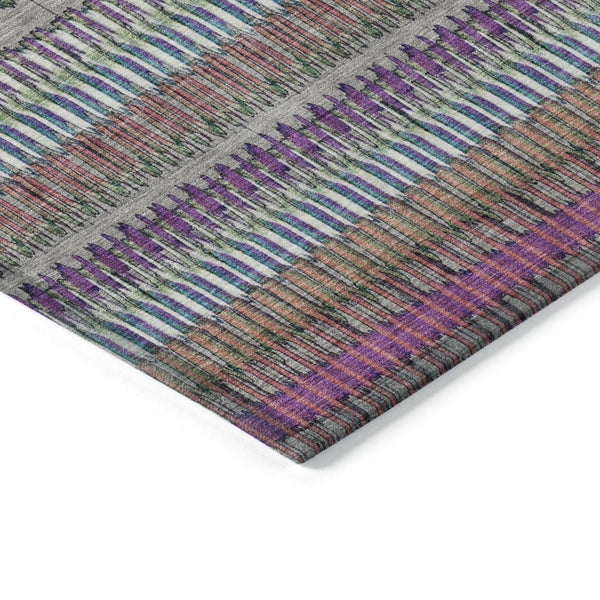 HomeRoots 5' Stylish Taupe, Purple & Blue Striped Indoor-Outdoor Area Rug – Durable, Washable, Non-Slip Design! 10' X 14' 577486