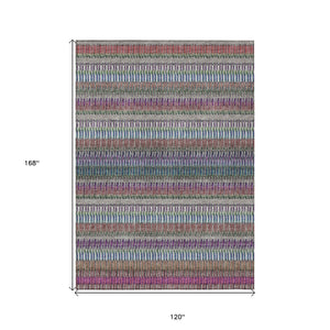 HomeRoots 5' Stylish Taupe, Purple & Blue Striped Indoor-Outdoor Area Rug – Durable, Washable, Non-Slip Design! 10' X 14' 577486