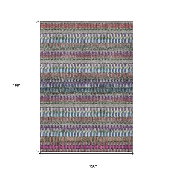 HomeRoots 5' Stylish Taupe, Purple & Blue Striped Indoor-Outdoor Area Rug – Durable, Washable, Non-Slip Design! 10' X 14' 577486
