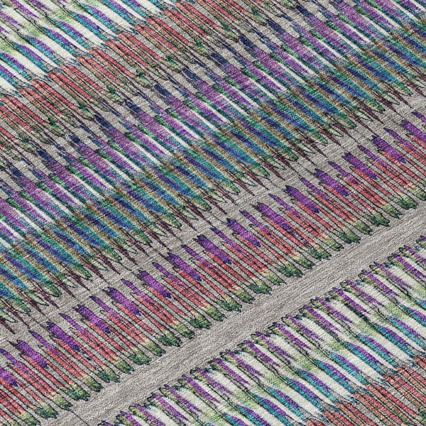 HomeRoots 5' Stylish Taupe, Purple & Blue Striped Indoor-Outdoor Area Rug – Durable, Washable, Non-Slip Design! 10' X 14' 577486