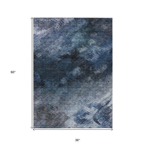 Homeroots 3' Add A Touch Of Elegance With A Navy Blue Abstract Washable Area Rug For Indoor Or Outdoor Use 3' X 5' Polyester 577487