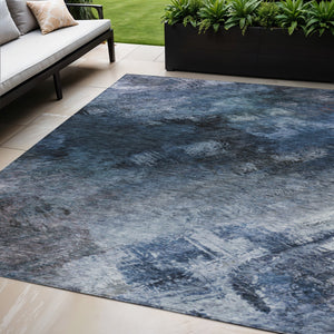Homeroots 3' Add A Touch Of Elegance With A Navy Blue Abstract Washable Area Rug For Indoor Or Outdoor Use 5' X 8' Polyester 577488