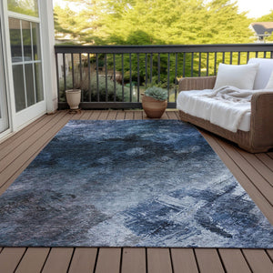 Homeroots 3' Add A Touch Of Elegance With A Navy Blue Abstract Washable Area Rug For Indoor Or Outdoor Use 5' X 8' Polyester 577488