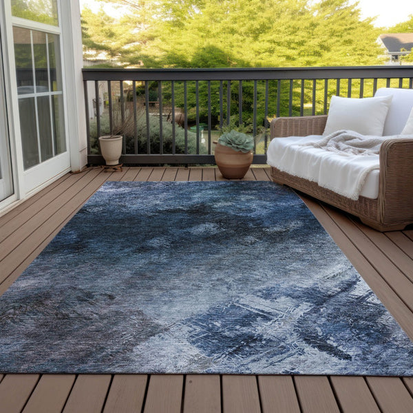 Homeroots 3' Add A Touch Of Elegance With A Navy Blue Abstract Washable Area Rug For Indoor Or Outdoor Use 5' X 8' Polyester 577488