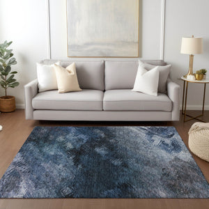 Homeroots 3' Add A Touch Of Elegance With A Navy Blue Abstract Washable Area Rug For Indoor Or Outdoor Use 5' X 8' Polyester 577488