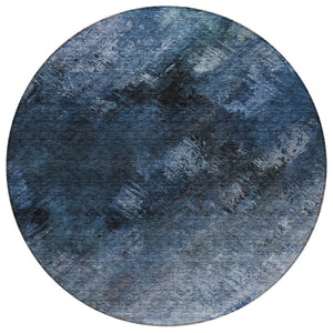 HomeRoots 5' Stylish Navy and Denim Blue Abstract Washable Area Rug for Indoor and Outdoor High-Traffic Use 8' Round 577489