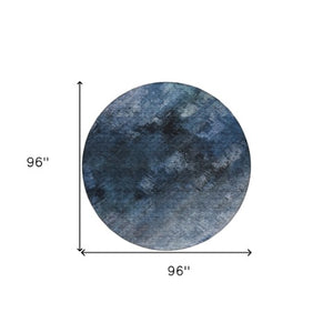Homeroots 3' Add A Touch Of Elegance With A Navy Blue Abstract Washable Area Rug For Indoor Or Outdoor Use 8' Round Polyester 577489