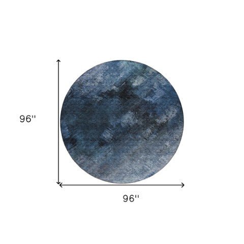 Homeroots 3' Add A Touch Of Elegance With A Navy Blue Abstract Washable Area Rug For Indoor Or Outdoor Use 8' Round Polyester 577489