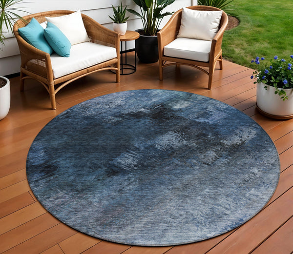 Homeroots 3' Add A Touch Of Elegance With A Navy Blue Abstract Washable Area Rug For Indoor Or Outdoor Use 8' Round Polyester 577489