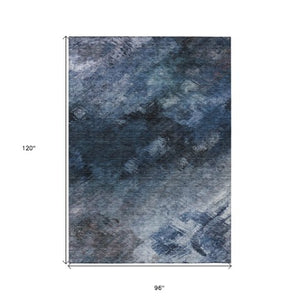 Homeroots 3' Add A Touch Of Elegance With A Navy Blue Abstract Washable Area Rug For Indoor Or Outdoor Use 8' X 10' Polyester 577490